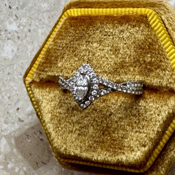 Twisted Vine Marquise Diamond Halo Ring - Picture 8 of 11